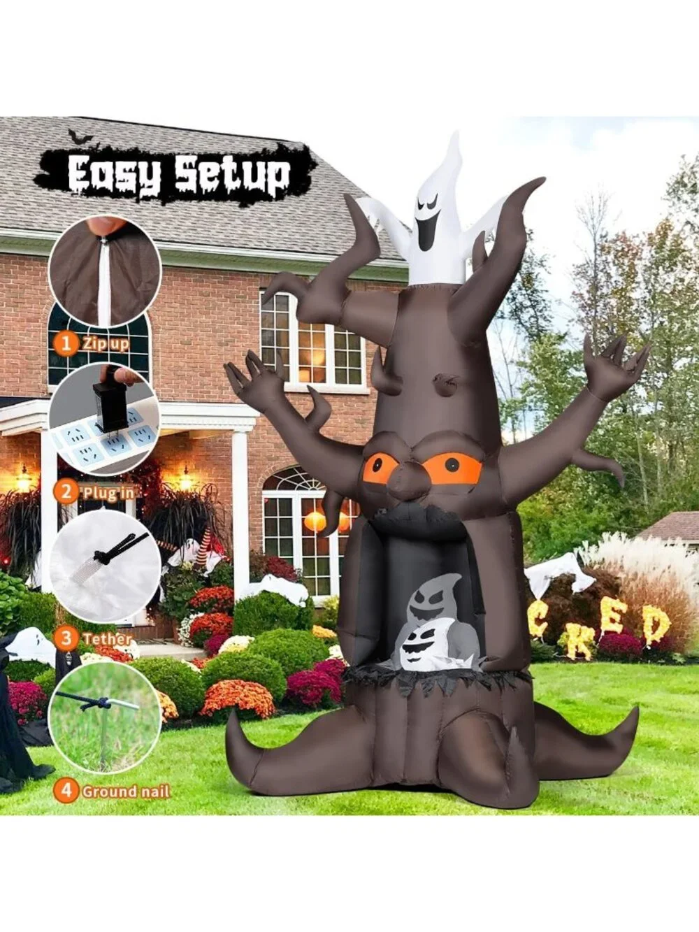 9 FT Inflatable Halloween Dead Tree & Ghost Yard Decor with LED Lights - Scary